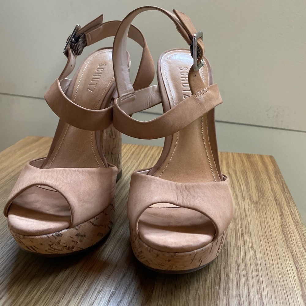 Schutz Brunah Wedge (in Honey Beige)